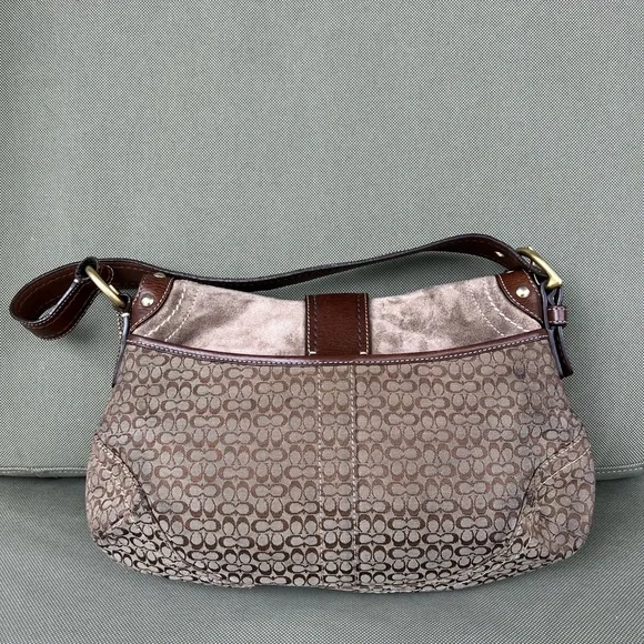 Coach Vintage Signature Soho Studded Brown Suede F11Rare Y2K Buckle Flap F11534 - Picture 6 of 10